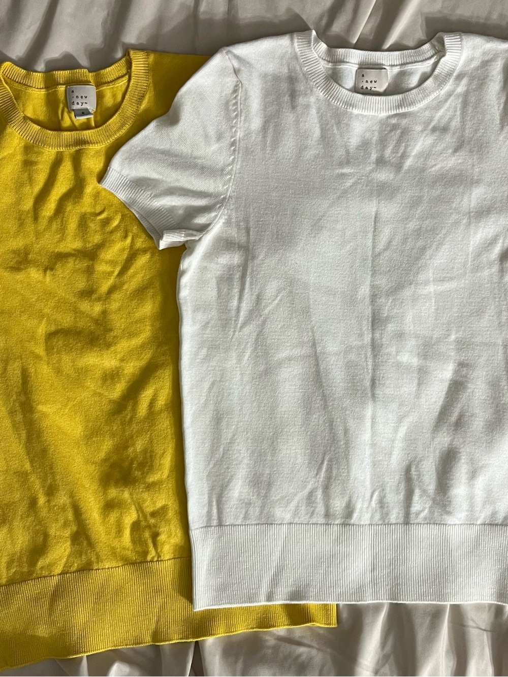 a new day Short-Sleeve Knit Tee — White & Yellow